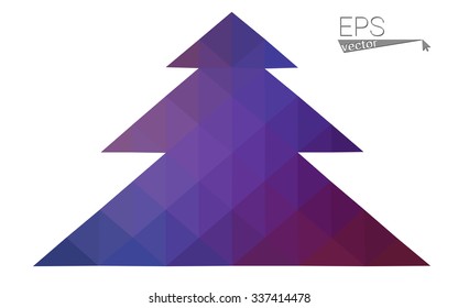 Blue, red low poly style christmas tree vector illustration consisting of triangles. Abstract triangular polygonal origami or crystal design of New Years celebration. Isolated on white background