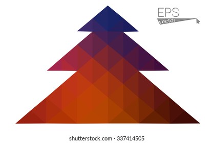 Blue, red low poly style christmas tree vector illustration consisting of triangles. Abstract triangular polygonal origami or crystal design of New Years celebration. Isolated on white background
