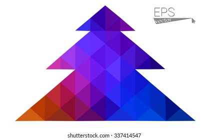 Blue, red low poly style christmas tree vector illustration consisting of triangles. Abstract triangular polygonal origami or crystal design of New Years celebration. Isolated on white background Blue, red low poly style christmas tree vector illustration consisting of triangles. Abstract triangular polygonal origami or crystal design of New Years celebration. Isolated on white background