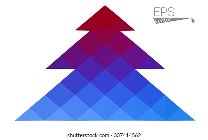Blue, red low poly style christmas tree vector illustration consisting of triangles. Abstract triangular polygonal origami or crystal design of New Years celebration. Isolated on white background