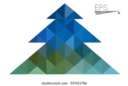 Blue, red low poly style christmas tree vector illustration consisting of triangles. Abstract triangular polygonal origami or crystal design of New Years celebration. Isolated on white background