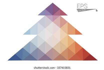 Blue, red low poly style christmas tree vector illustration consisting of triangles. Abstract triangular polygonal origami or crystal design of New Years celebration. Isolated on white background