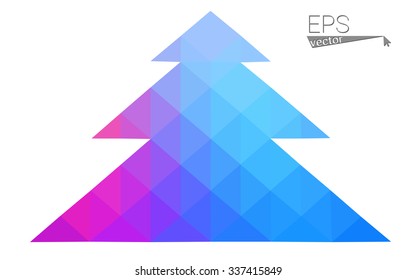 Blue, red low poly style christmas tree vector illustration consisting of triangles. Abstract triangular polygonal origami or crystal design of New Years celebration. Isolated on white background