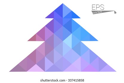 Blue, red low poly style christmas tree vector illustration consisting of triangles. Abstract triangular polygonal origami or crystal design of New Years celebration. Isolated on white background