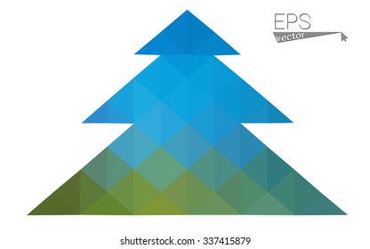 Blue, red low poly style christmas tree vector illustration consisting of triangles. Abstract triangular polygonal origami or crystal design of New Years celebration. Isolated on white background