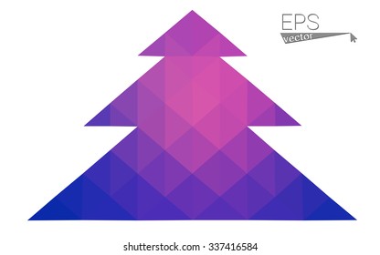 Blue, red low poly style christmas tree vector illustration consisting of triangles. Abstract triangular polygonal origami or crystal design of New Years celebration. Isolated on white background