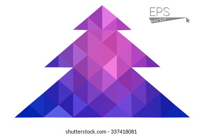 Blue, red low poly style christmas tree vector illustration consisting of triangles. Abstract triangular polygonal origami or crystal design of New Years celebration. Isolated on white background
