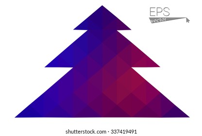 Blue, red low poly style christmas tree vector illustration consisting of triangles. Abstract triangular polygonal origami or crystal design of New Years celebration. Isolated on white background