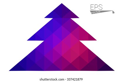 Blue, red low poly style christmas tree vector illustration consisting of triangles. Abstract triangular polygonal origami or crystal design of New Years celebration. Isolated on white background