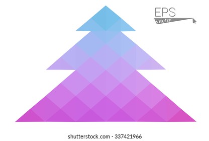 Blue, red low poly style christmas tree vector illustration consisting of triangles. Abstract triangular polygonal origami or crystal design of New Years celebration. Isolated on white background
