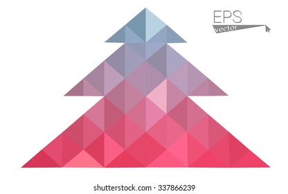 Blue, red low poly style christmas tree vector illustration consisting of triangles. Abstract triangular polygonal origami or crystal design of New Years celebration. Isolated on white background