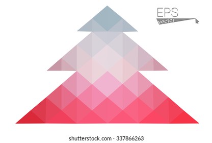 Blue, red low poly style christmas tree vector illustration consisting of triangles. Abstract triangular polygonal origami or crystal design of New Years celebration. Isolated on white background
