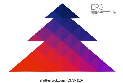 Blue, red low poly style christmas tree vector illustration consisting of triangles. Abstract triangular polygonal origami or crystal design of New Years celebration. Isolated on white background