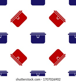 Blue and red Lunch box icon isolated seamless pattern on white background. Vector Illustration