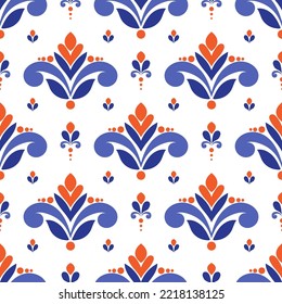 Blue and red luxury vector seamless pattern. Ornament, Traditional, Ethnic, Arabic, Turkish, Indian motifs. Great for fabric and textile, wallpaper, packaging design or any desired idea. 