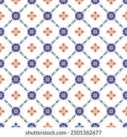 Blue and red luxury vector seamless pattern. Ornament, Traditional, Ethnic, Arabic, Turkish, Indian motifs. Great for fabric and textile, wallpaper, packaging design or any desired idea.
