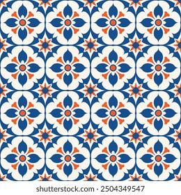 Blue and red luxury vector seamless pattern. Ornament, Traditional, Ethnic, Arabic, Turkish, Indian motifs. Great for fabric and textile, wallpaper, packaging design or any desired idea.