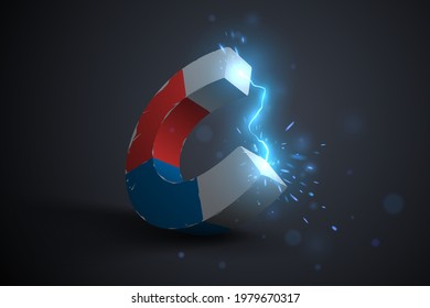 Blue and red magnet with lightning effect