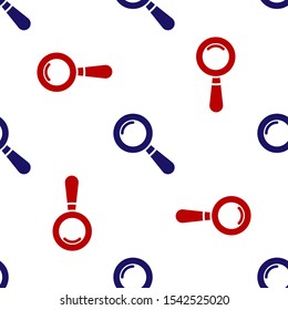 Blue and red Magnifying glass icon isolated seamless pattern on white background. Search, focus, zoom, business symbol.  Vector Illustration
