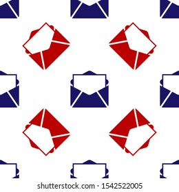 Blue and red Mail and e-mail icon isolated seamless pattern on white background. Envelope symbol e-mail. Email message sign.  Vector Illustration