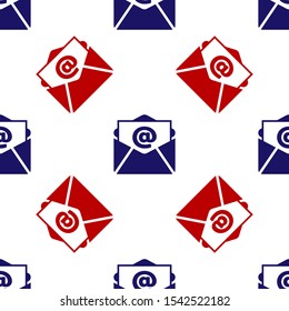 Blue and red Mail and e-mail icon isolated seamless pattern on white background. Envelope symbol e-mail. Email message sign.  Vector Illustration