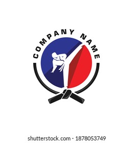 Blue and Red Man doing upper kick  Logo for martial art clubs or non-profit organization in martial art like karate, taekwondo, etc