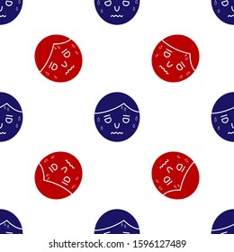 Blue and red Man with excessive sweating icon isolated seamless pattern on white background.  Vector Illustration