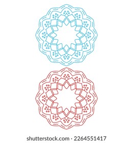 BLUE RED MANDALA SET ISOLATED ON WHITE. ORNAMENTAL MANDALAS SIGN SYMBOL LOGO