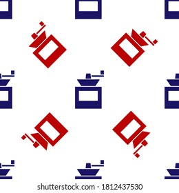 Blue and red Manual coffee grinder icon isolated seamless pattern on white background. Vector.