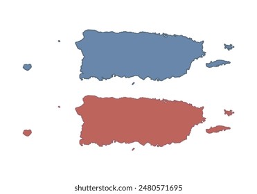 Blue and red map of Puerto Rico