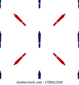 Blue and red Marijuana joint, spliff icon isolated seamless pattern on white background. Cigarette with drug, marijuana cigarette rolled. Vector Illustration