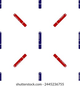 Blue and red Marijuana joint, spliff icon isolated seamless pattern on white background. Cigarette with drug, marijuana cigarette rolled.  Vector Illustration