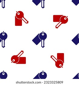 Blue and red Marked key icon isolated seamless pattern on white background.  Vector