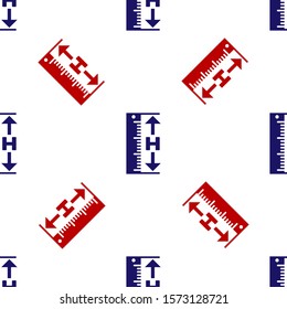 Blue and red The measuring height and length icon isolated seamless pattern on white background. Ruler, straightedge, scale symbol.  Vector Illustration