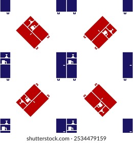 Blue and red Medicine cabinet icon isolated seamless pattern on white background.  Vector Illustration
