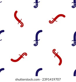 Icono de espada medieval azul y roja aislado en un patrón ininterrumpido sobre fondo blanco. arma medieval.  Vector