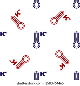 Blue and red Meteorology thermometer measuring heat and cold icon isolated seamless pattern on white background. Temperature Kelvin.  Vector Illustration