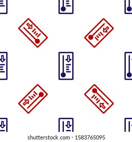 Blue and red Meteorology thermometer measuring heat and cold icon isolated seamless pattern on white background. Thermometer equipment showing hot or cold weather.  Vector Illustration
