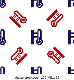 Blue and red Meteorology thermometer measuring icon isolated seamless pattern on white background. Thermometer equipment showing hot or cold weather.  Vector