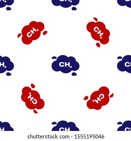 Blue and red Methane emissions reduction icon isolated seamless pattern on white background. CH4 molecule model and chemical formula. Marsh gas. Natural gas.  Vector Illustration