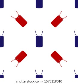 Blue and red Military dog tag icon isolated seamless pattern on white background. Identity tag icon. Army sign.  Vector Illustration