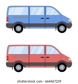 Blue and red minibus. Vector 3d illustration on white background