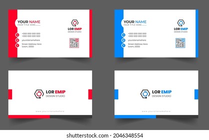 Blue and red modern creative business card design template. unique shape modern business card design.