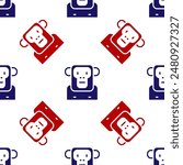 Blue and red Monkey icon isolated seamless pattern on white background.  Vector