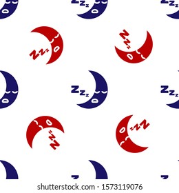 Blue and red Moon icon isolated seamless pattern on white background. Cloudy night sign. Sleep dreams symbol. Night or bed time sign.  Vector Illustration