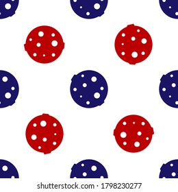 Blue and red Moon icon isolated seamless pattern on white background. Vector Illustration