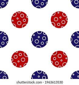 Blue and red Moon icon isolated seamless pattern on white background.  Vector Illustration