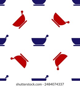 Blue and red Mortar and pestle icon isolated seamless pattern on white background.  Vector Illustration