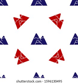 Blue and red Mountains icon isolated seamless pattern on white background. Symbol of victory or success concept.  Vector Illustration