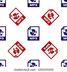 Blue and red MP3 file document. Download mp3 button icon isolated seamless pattern on white background. Mp3 music format sign. MP3 file symbol.  Vector Illustration